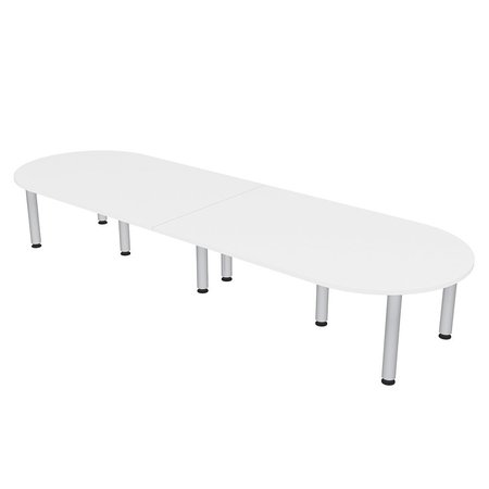 SKUTCHI DESIGNS 10 Person Racetrack Conference Room Table with Silver Post Legs, 10 Ft Table, White HAR-RAC-46119-PT-09